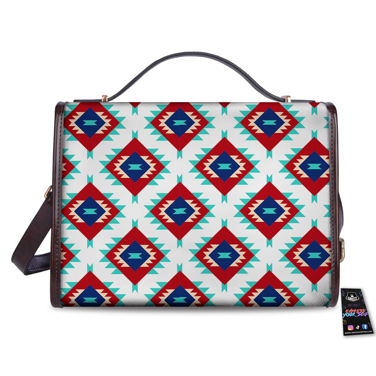 Southwestern Teal And Red Print Pattern Women's Satchel Bag