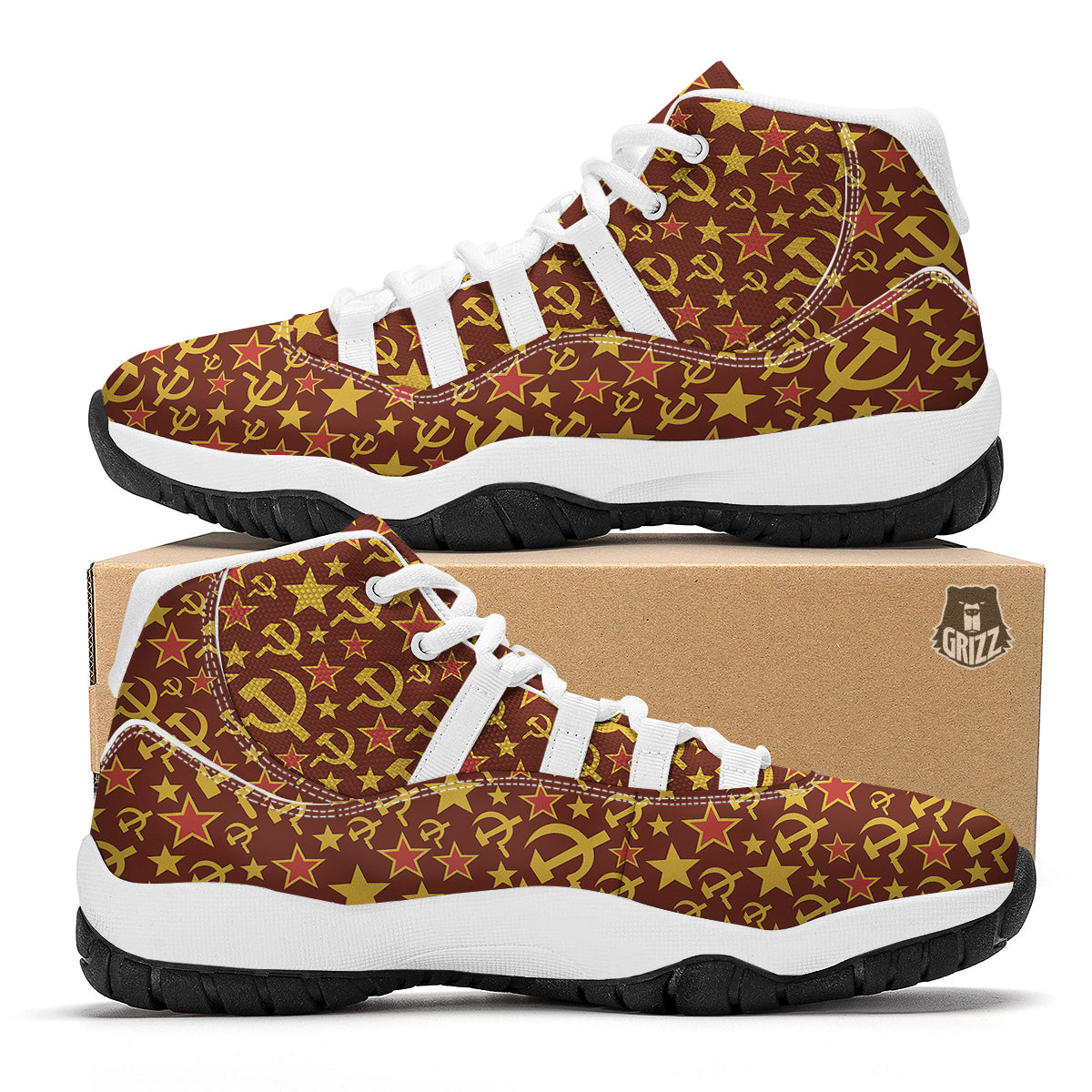 Soviet Symbol Print Pattern White Bball Shoes-grizzshop