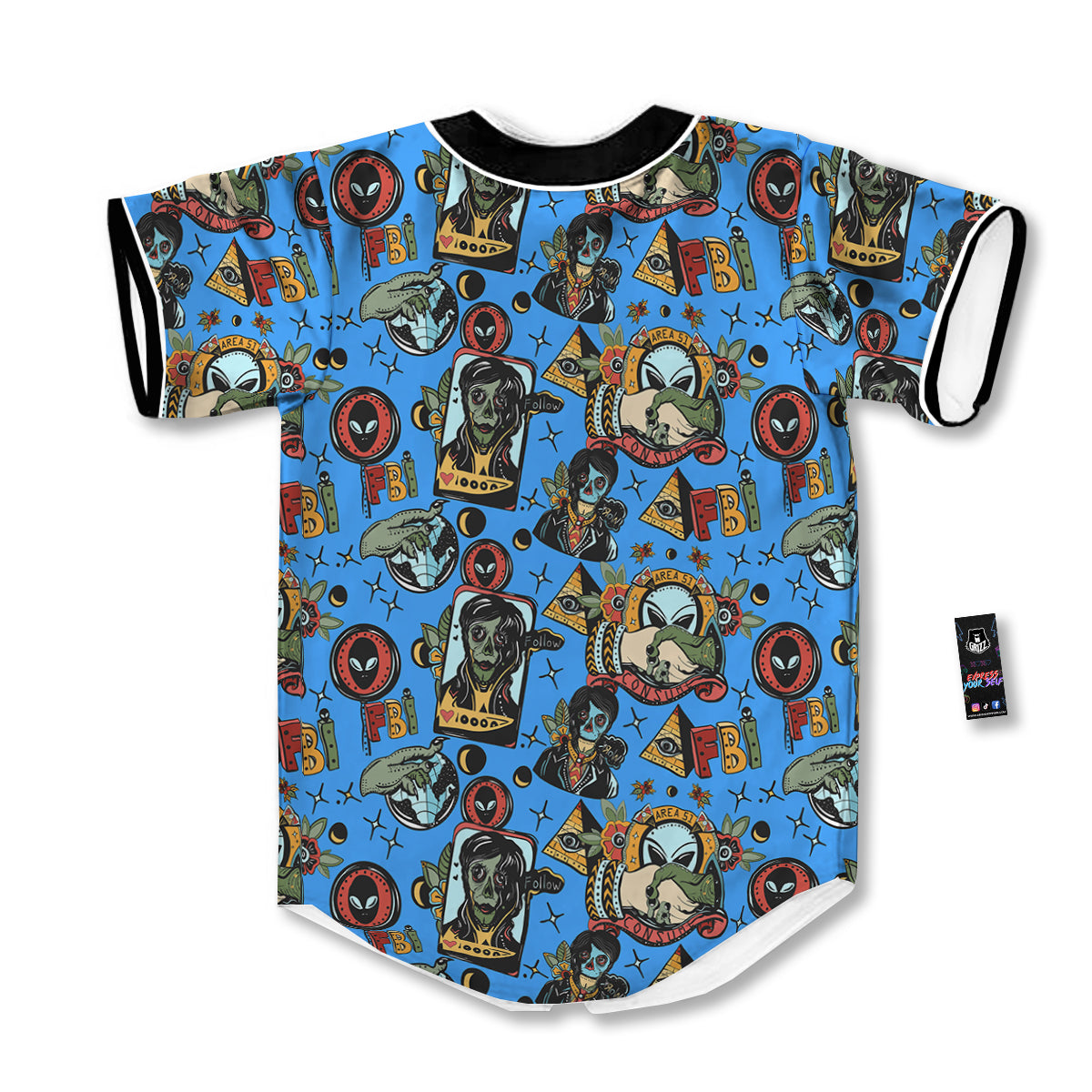 Space Alien Retro Tattoo Print Pattern Baseball Jersey-grizzshop