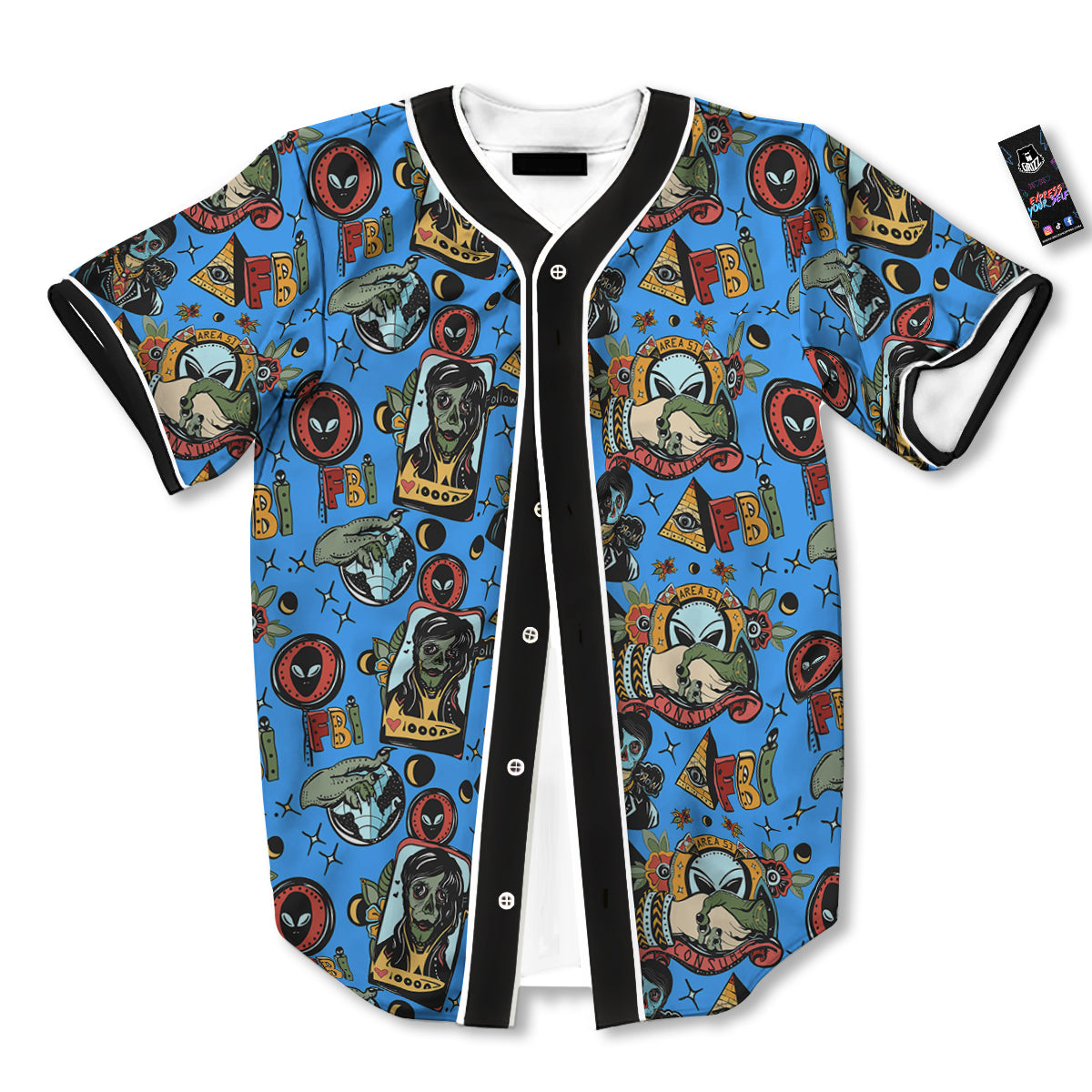 Space Alien Retro Tattoo Print Pattern Baseball Jersey-grizzshop