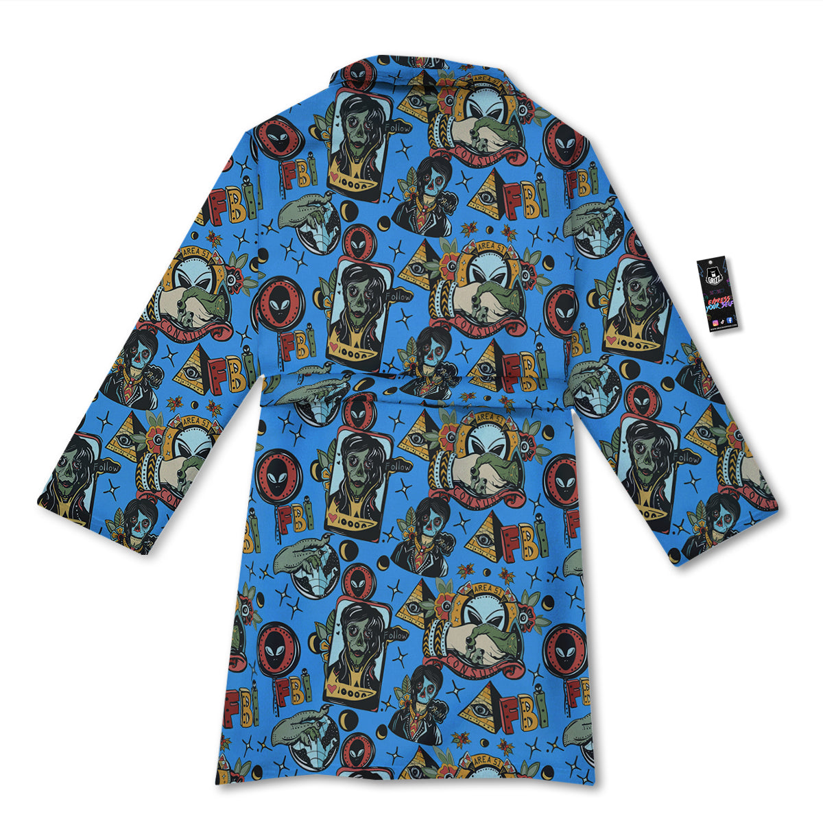 Space Alien Retro Tattoo Print Pattern Bathrobe-grizzshop