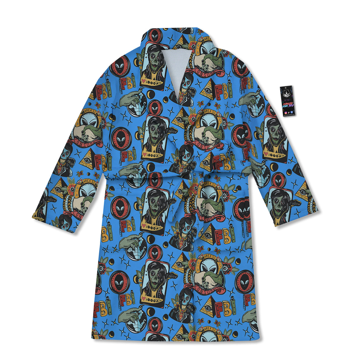 Space Alien Retro Tattoo Print Pattern Bathrobe-grizzshop