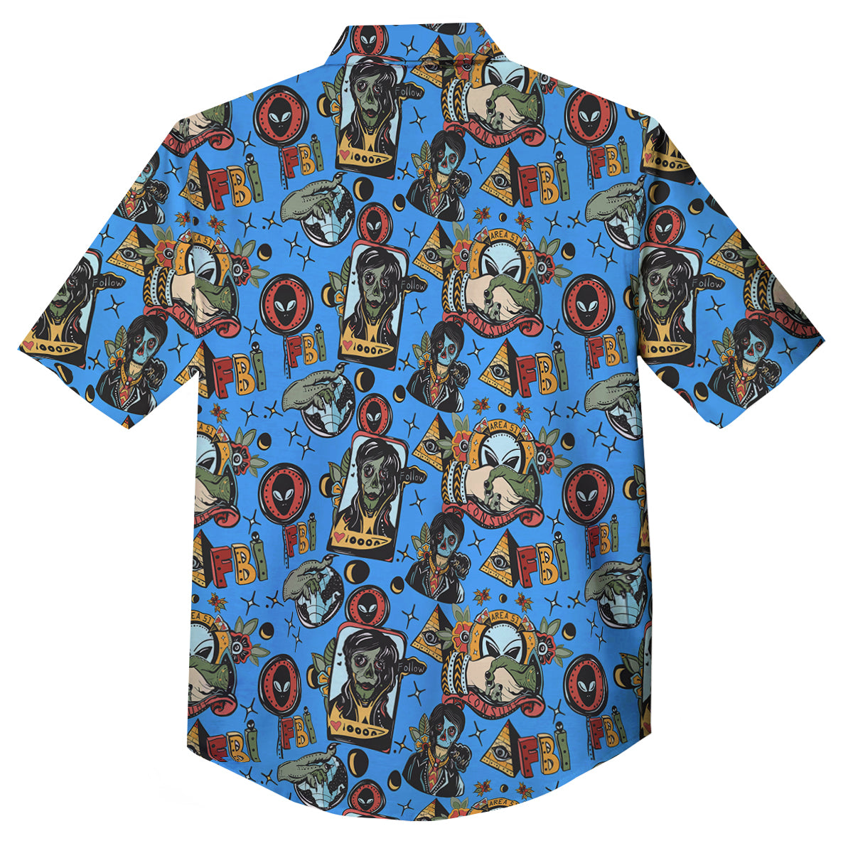 Space Alien Retro Tattoo Print Pattern Button Up Shirt-grizzshop