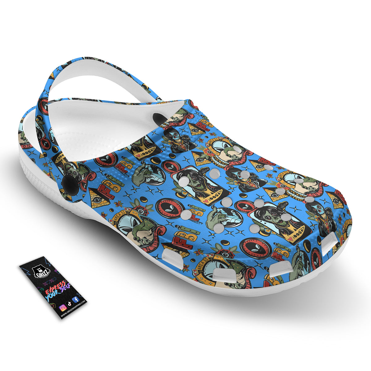 Space Alien Retro Tattoo Print Pattern Clog-grizzshop