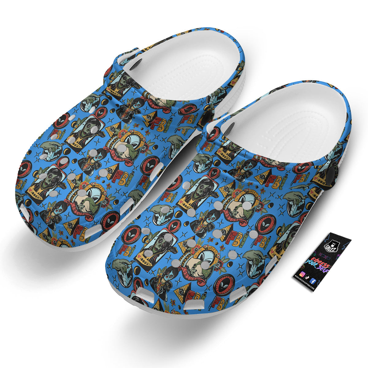Space Alien Retro Tattoo Print Pattern Clog-grizzshop