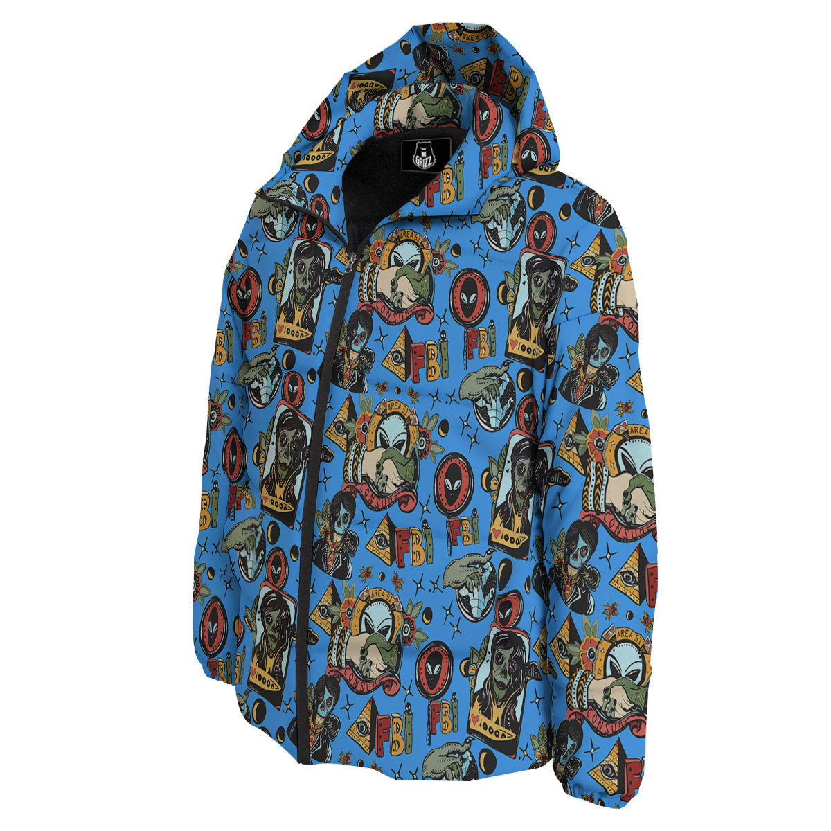 Space Alien Retro Tattoo Print Pattern Down Jacket-grizzshop