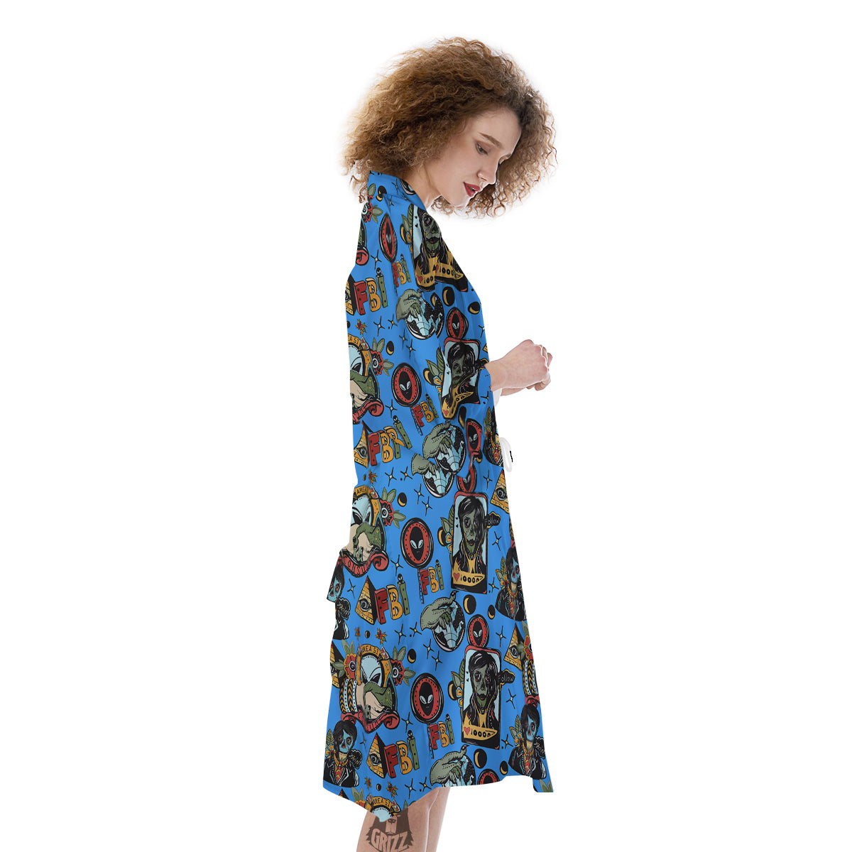 Space Alien Retro Tattoo Print Pattern Kimono-grizzshop