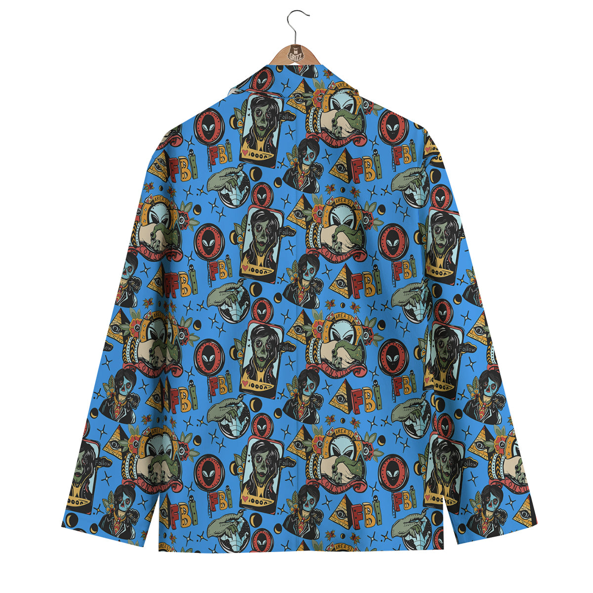 Space Alien Retro Tattoo Print Pattern Men's Blazer-grizzshop