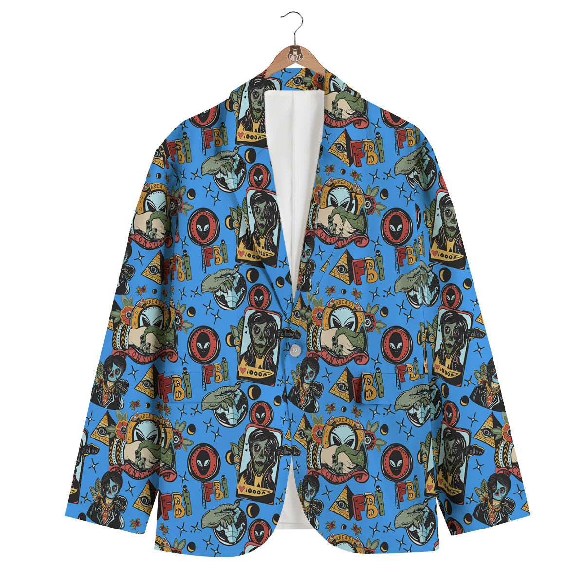 Space Alien Retro Tattoo Print Pattern Men's Blazer-grizzshop