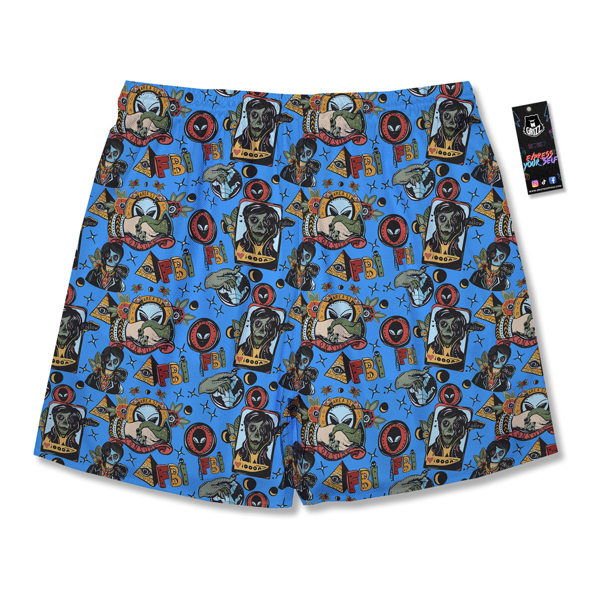 Space Alien Retro Tattoo Print Pattern Men's Running Shorts-grizzshop