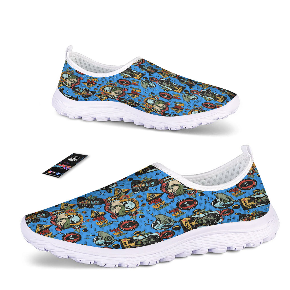 Space Alien Retro Tattoo Print Pattern Nurse Shoes-grizzshop