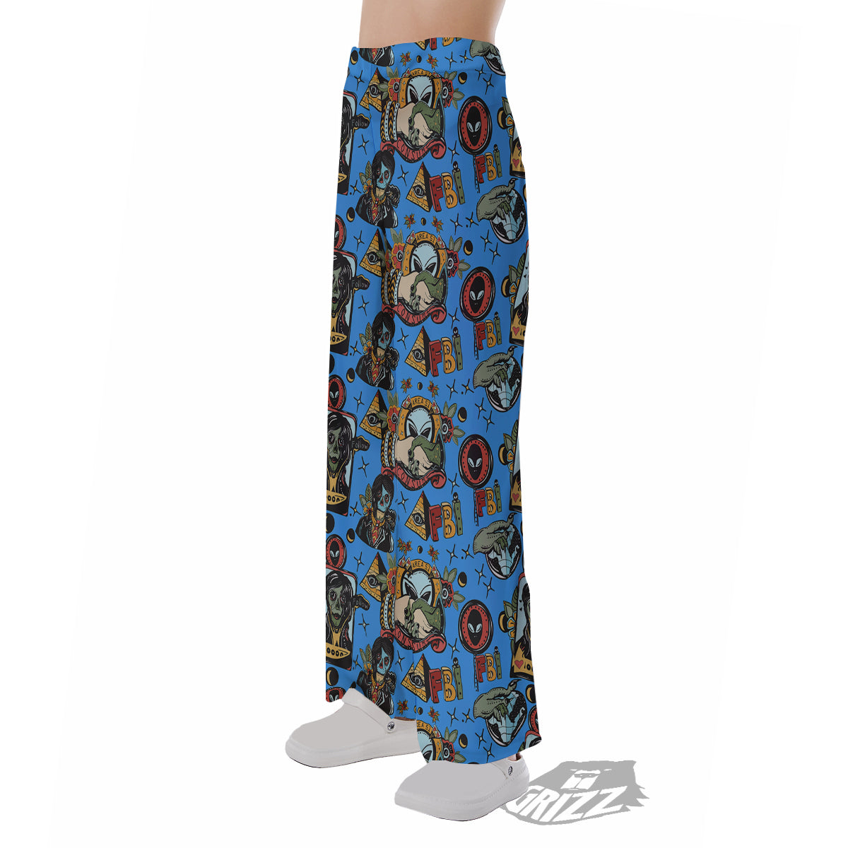 Space Alien Retro Tattoo Print Pattern Pajama Pants-grizzshop