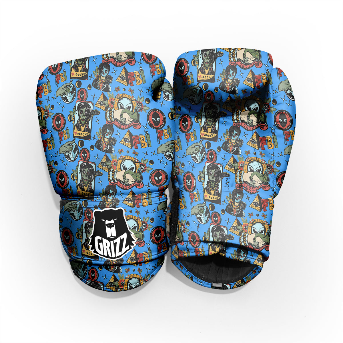Space Alien Retro Tattoo Print Pattern Pro Boxing Glove