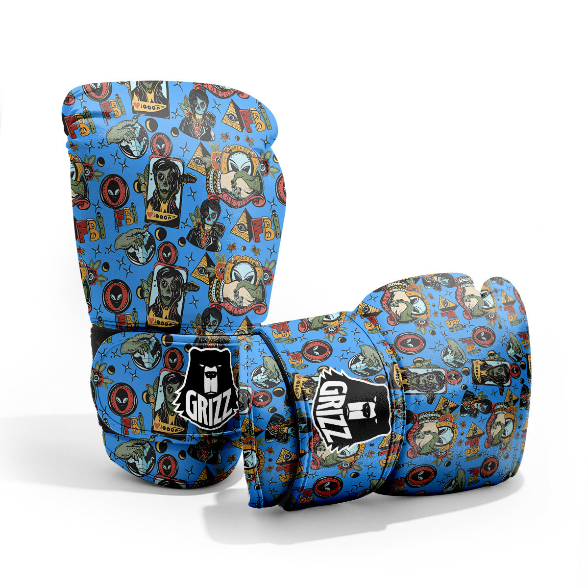 Space Alien Retro Tattoo Print Pattern Pro Boxing Glove