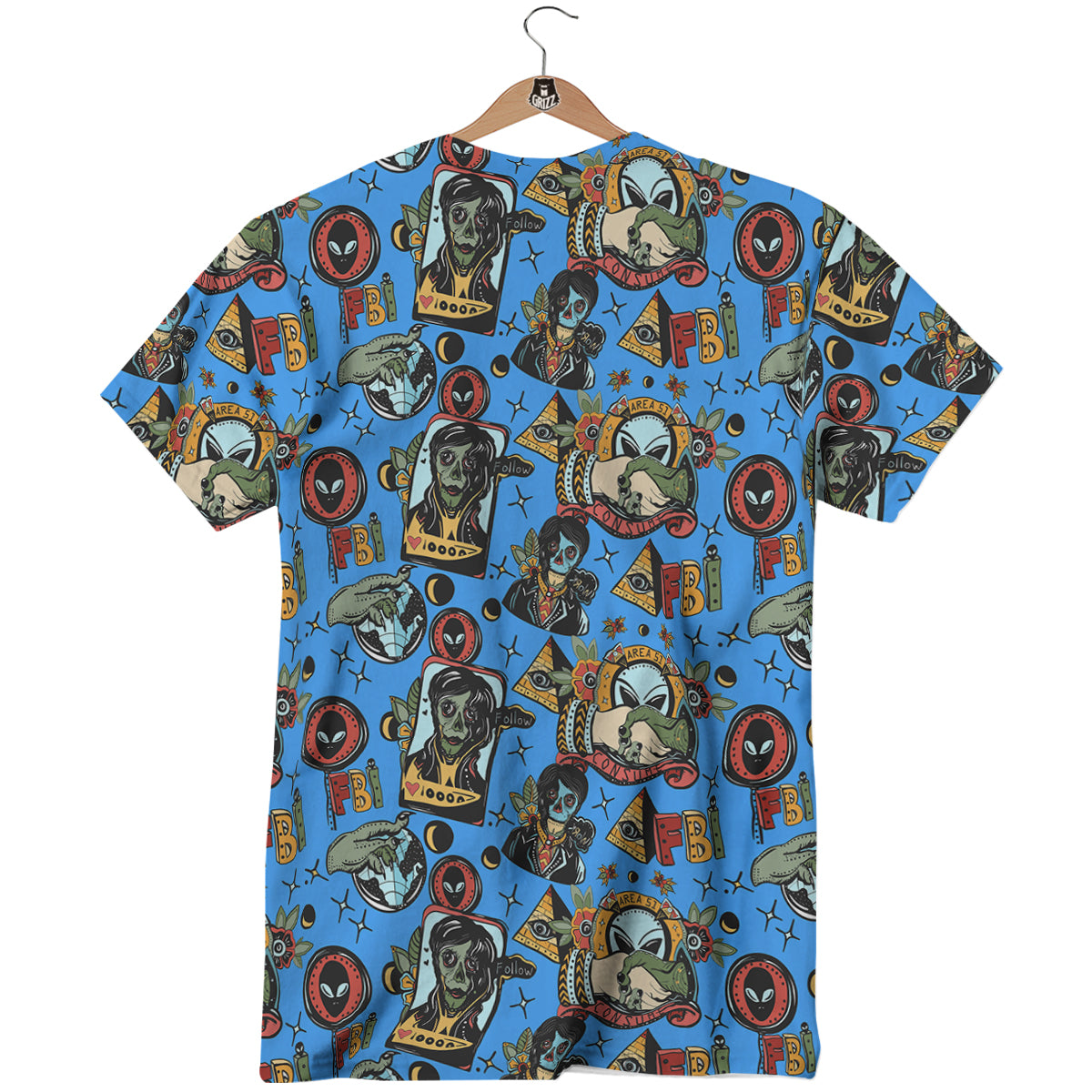Space Alien Retro Tattoo Print Pattern T-Shirt-grizzshop