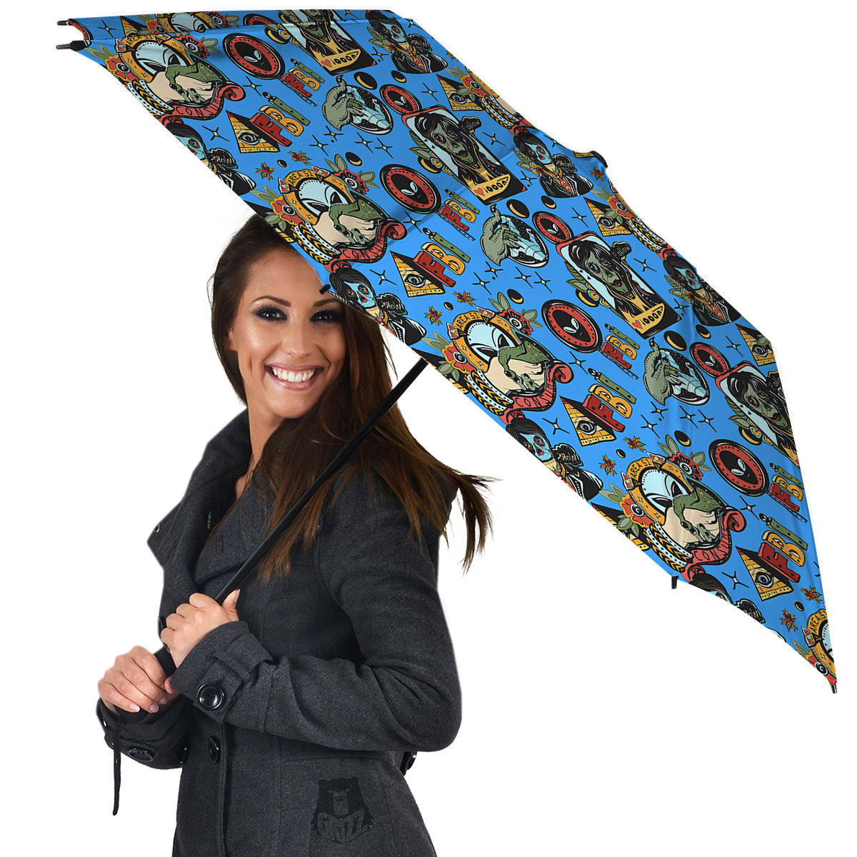 Space Alien Retro Tattoo Print Pattern Umbrella-grizzshop
