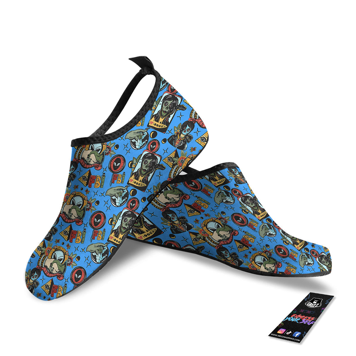 Space Alien Retro Tattoo Print Pattern Water Shoes-grizzshop