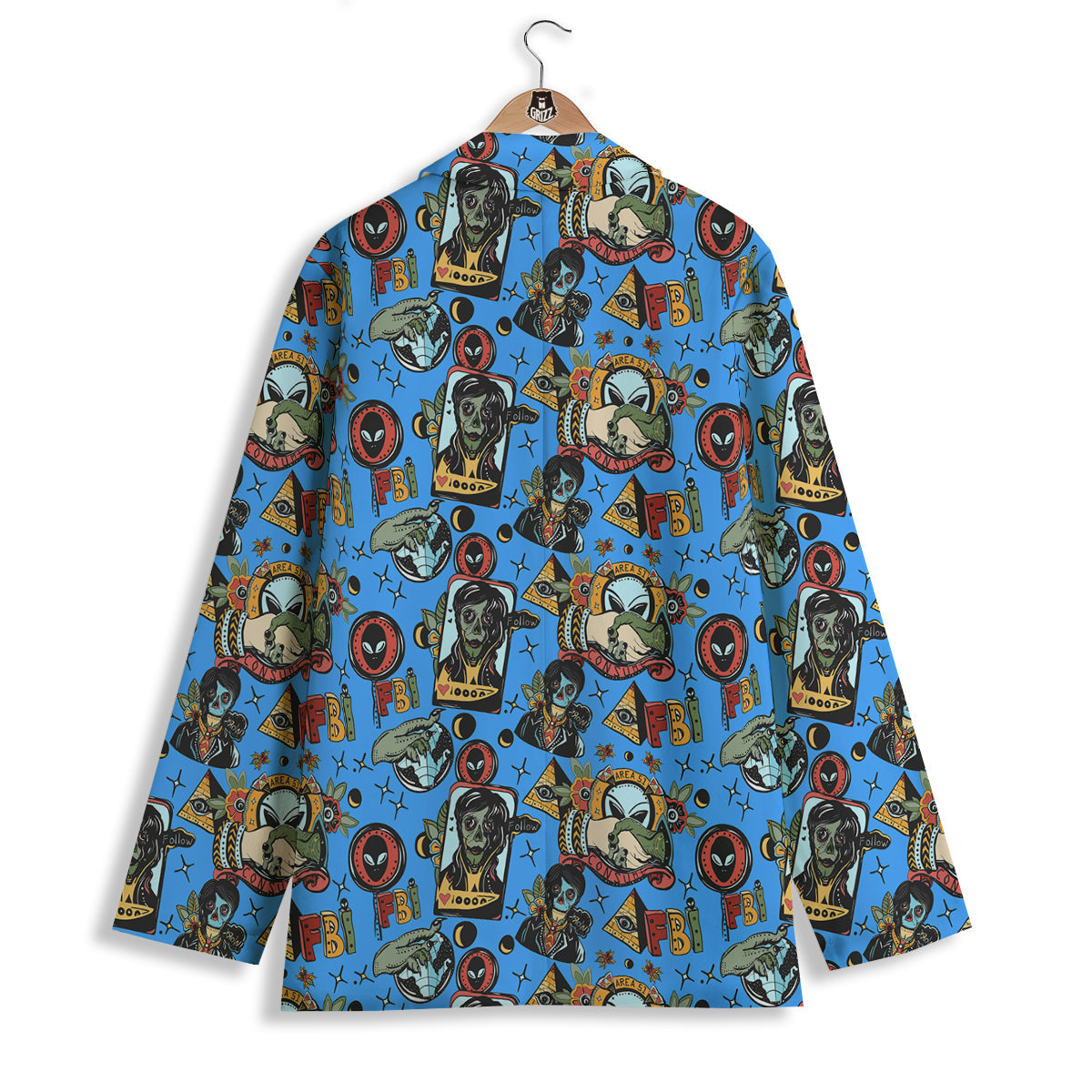Space Alien Retro Tattoo Print Pattern Women's Blazer-grizzshop