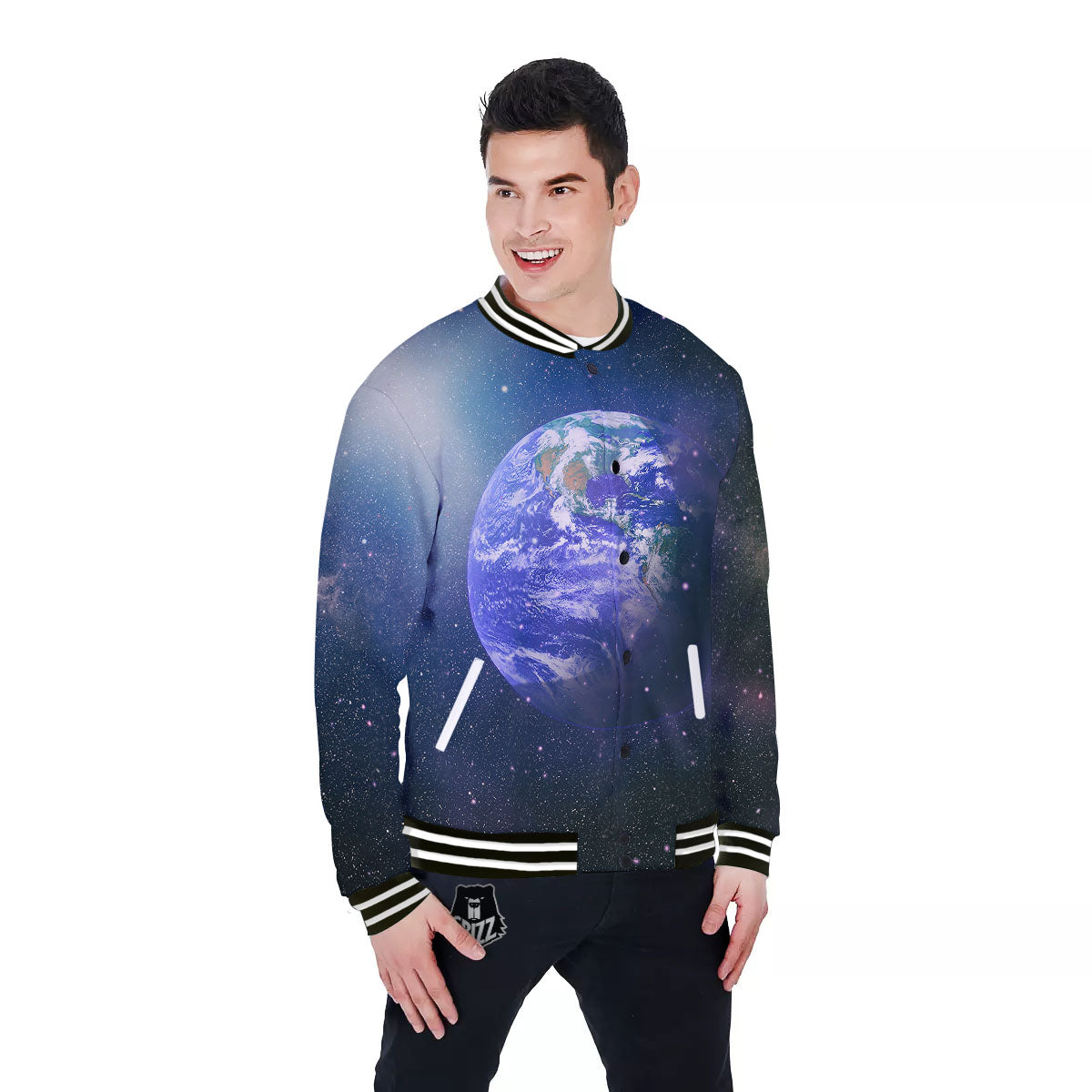 Space And Earth Print Baseball Jacket-grizzshop