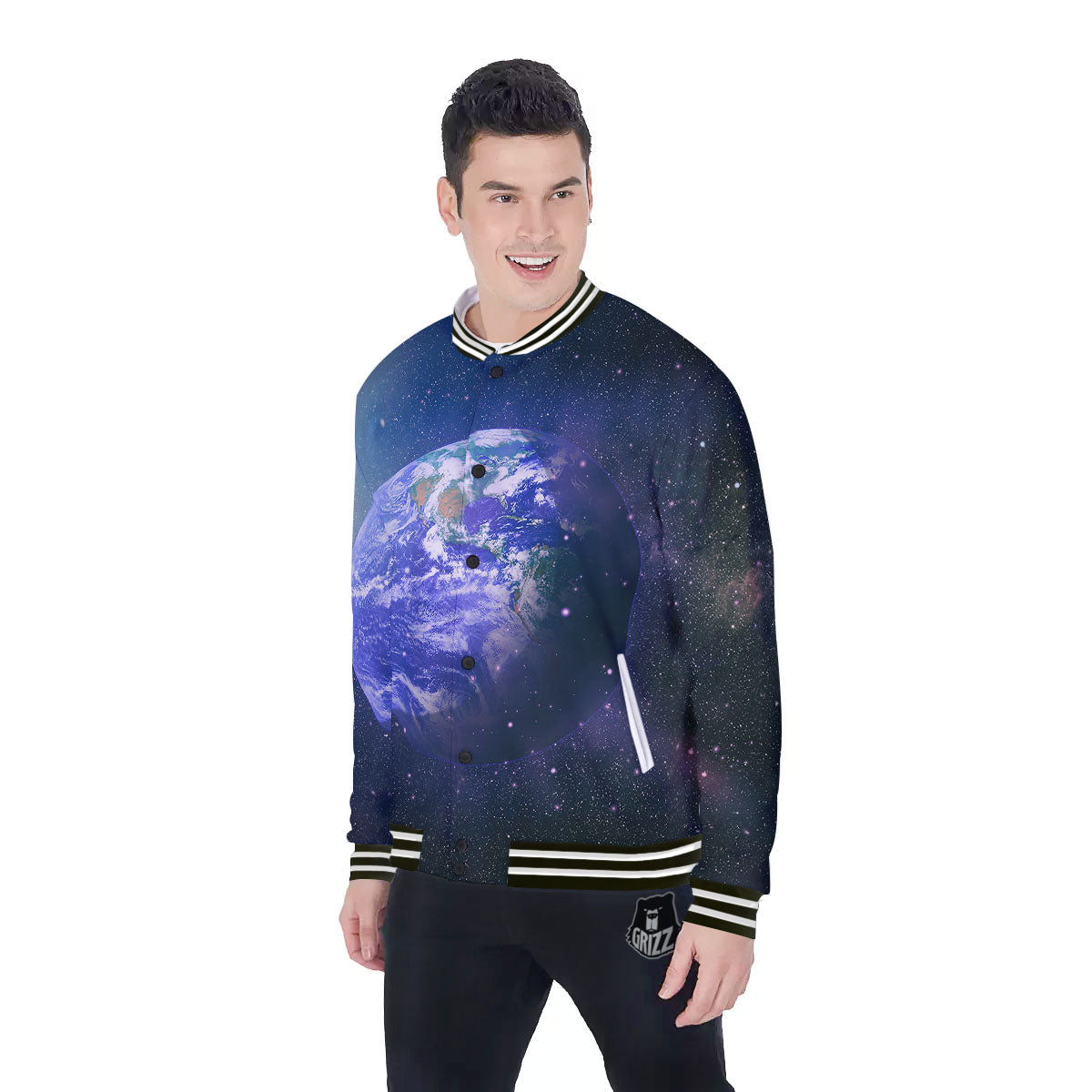 Space And Earth Print Baseball Jacket-grizzshop