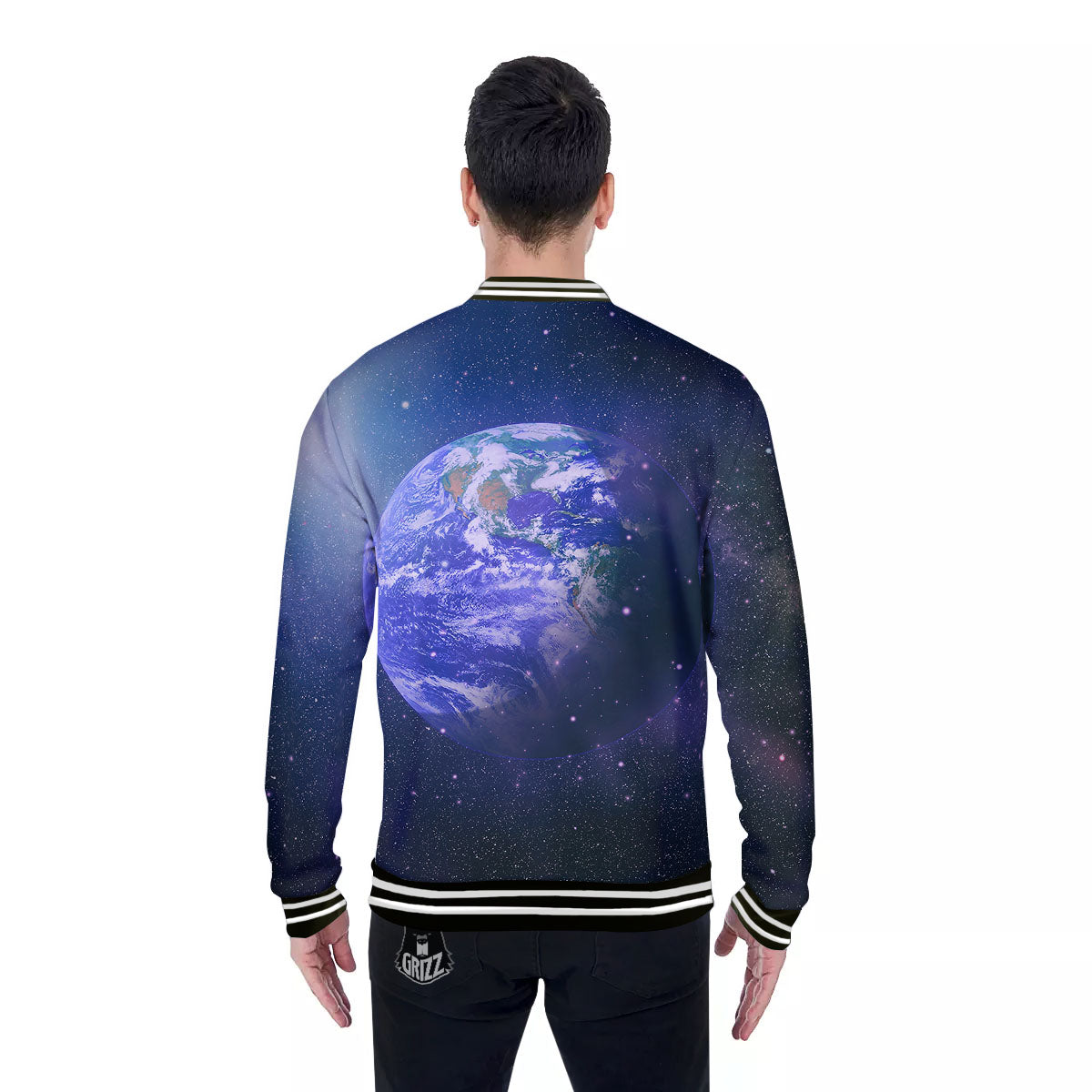 Space And Earth Print Baseball Jacket-grizzshop