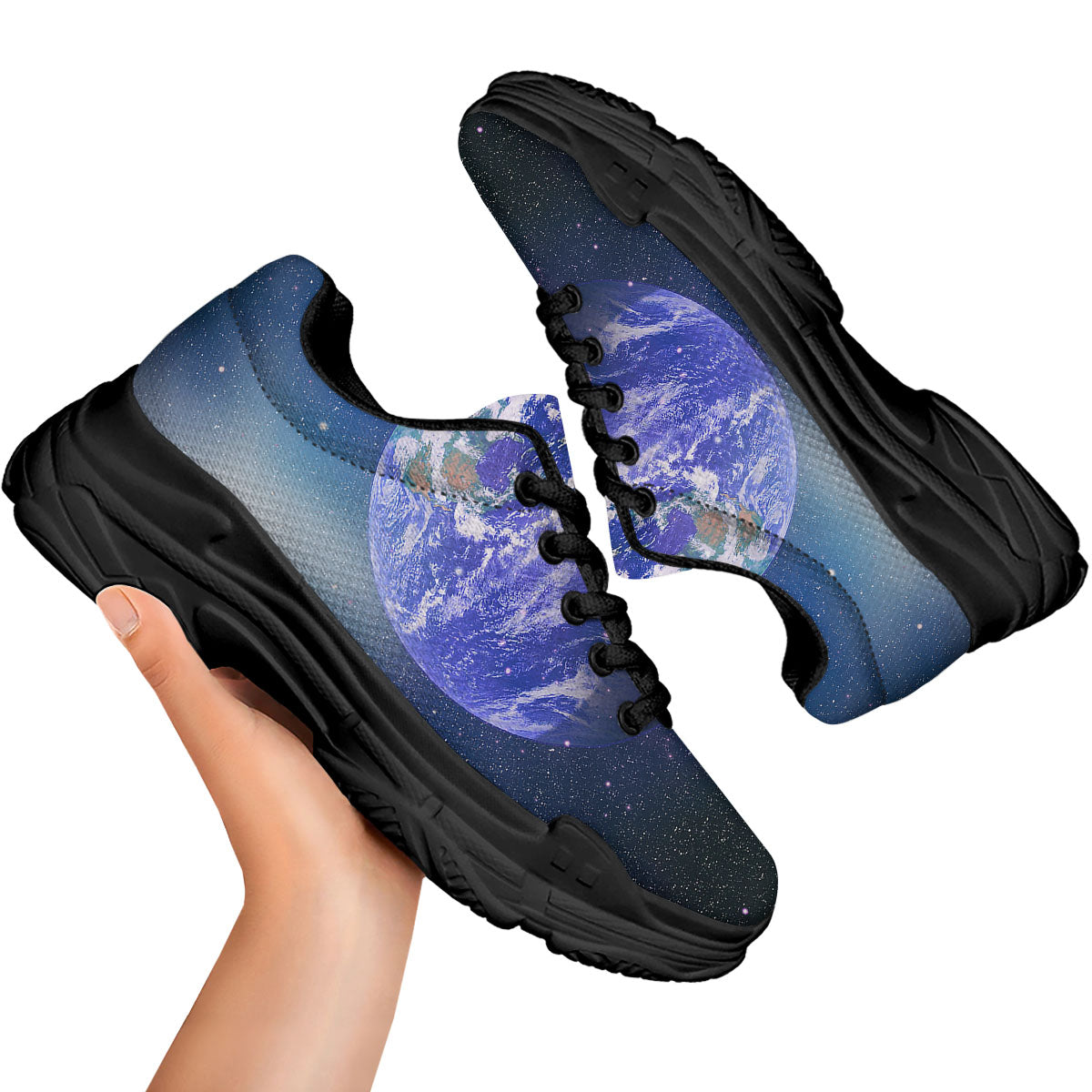 Space And Earth Print Black Chunky Shoes-grizzshop