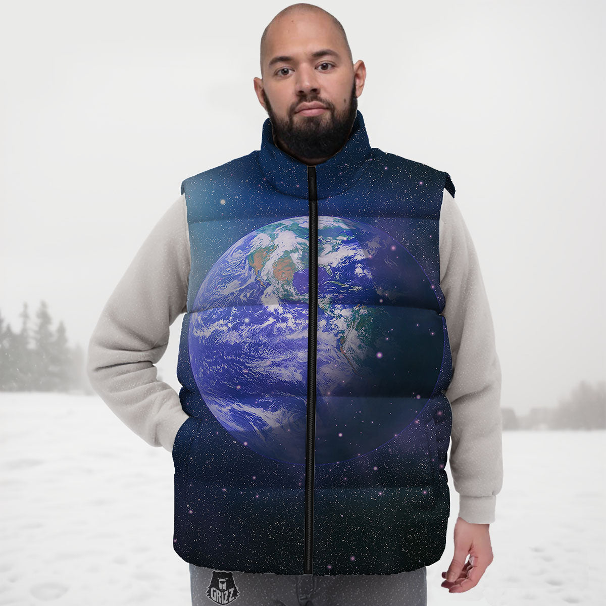 Space And Earth Print Down Vest