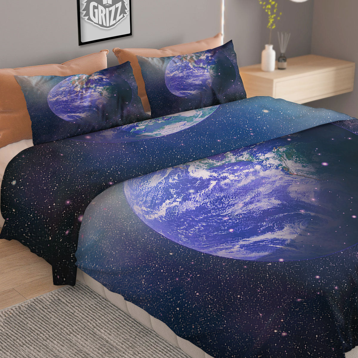 Space And Earth Print Duvet Cover Bedding Set