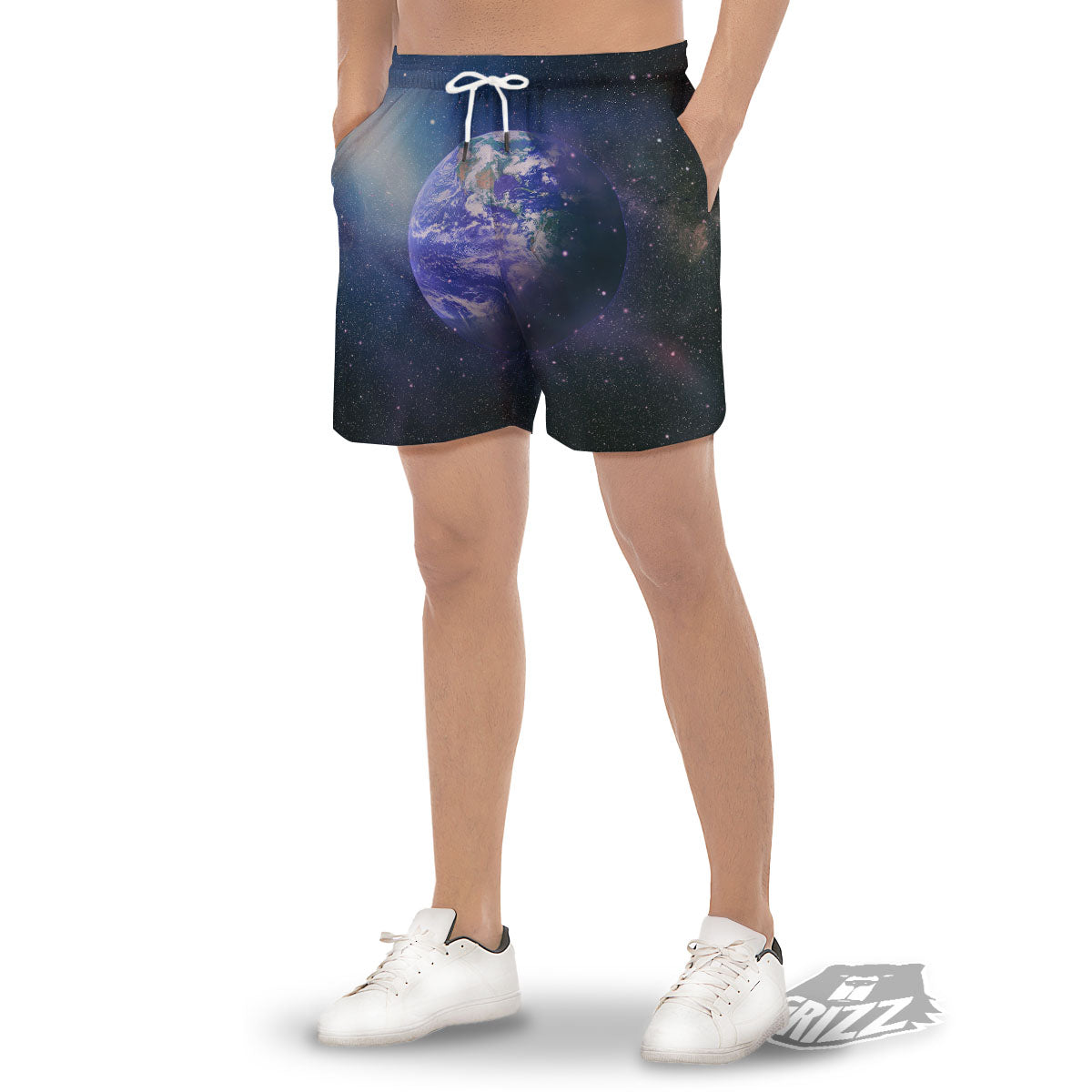 Space And Earth Print Men's Gym Shorts-grizzshop