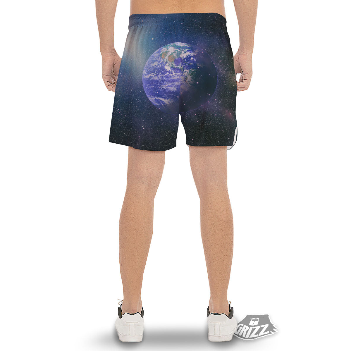 Space And Earth Print Men's Gym Shorts-grizzshop