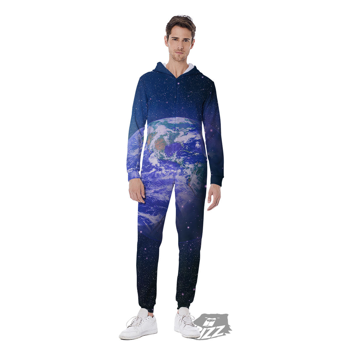 Space And Earth Print Men's Jumpsuit-grizzshop