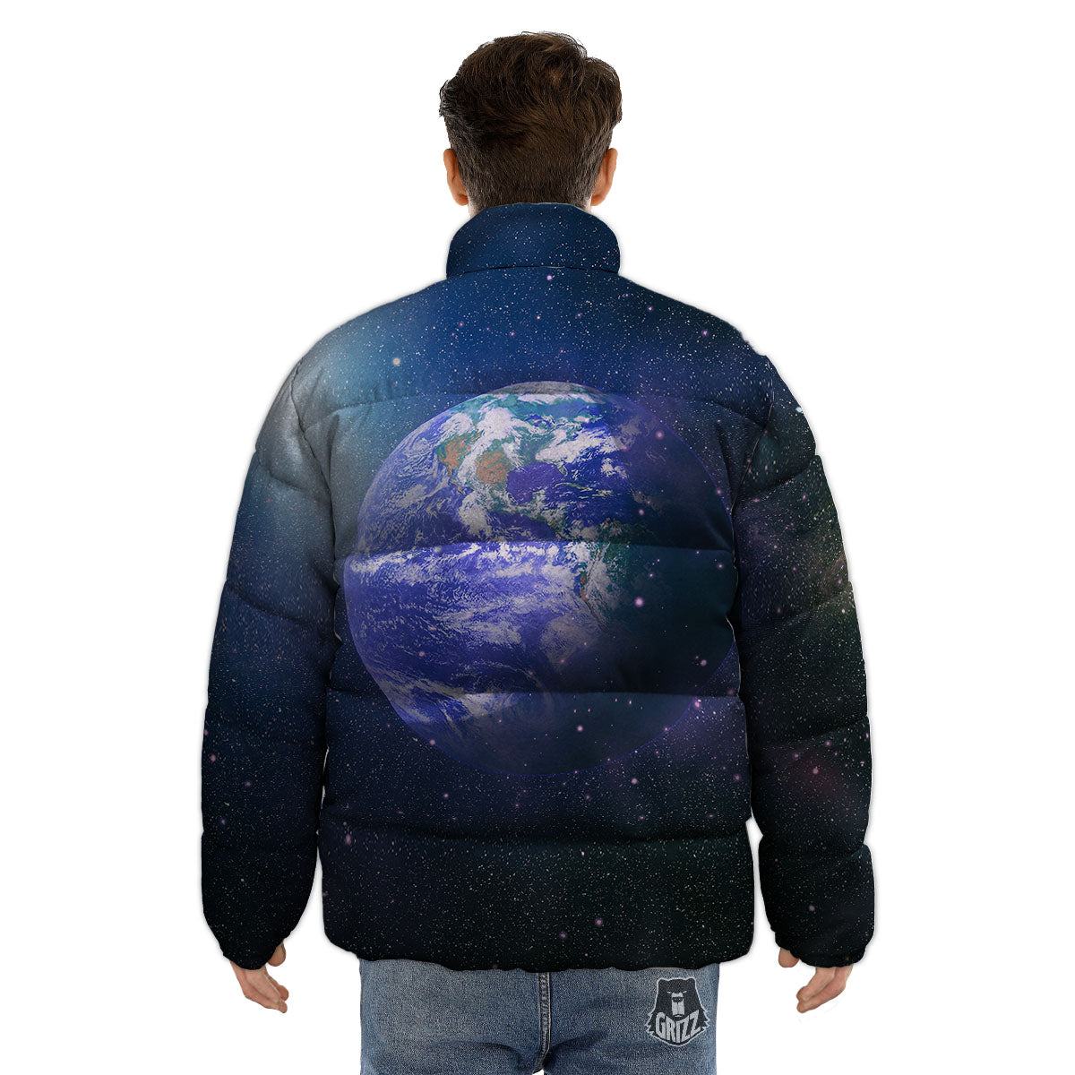 Space And Earth Print Puffer Jacket-grizzshop