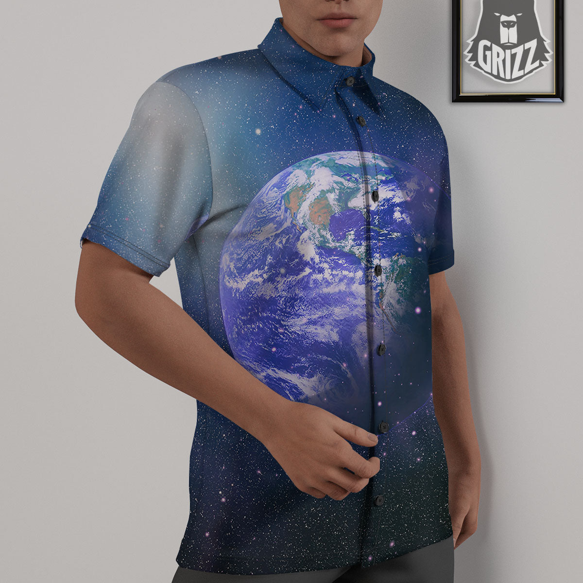 Space And Earth Print Untucked Shirts-grizzshop