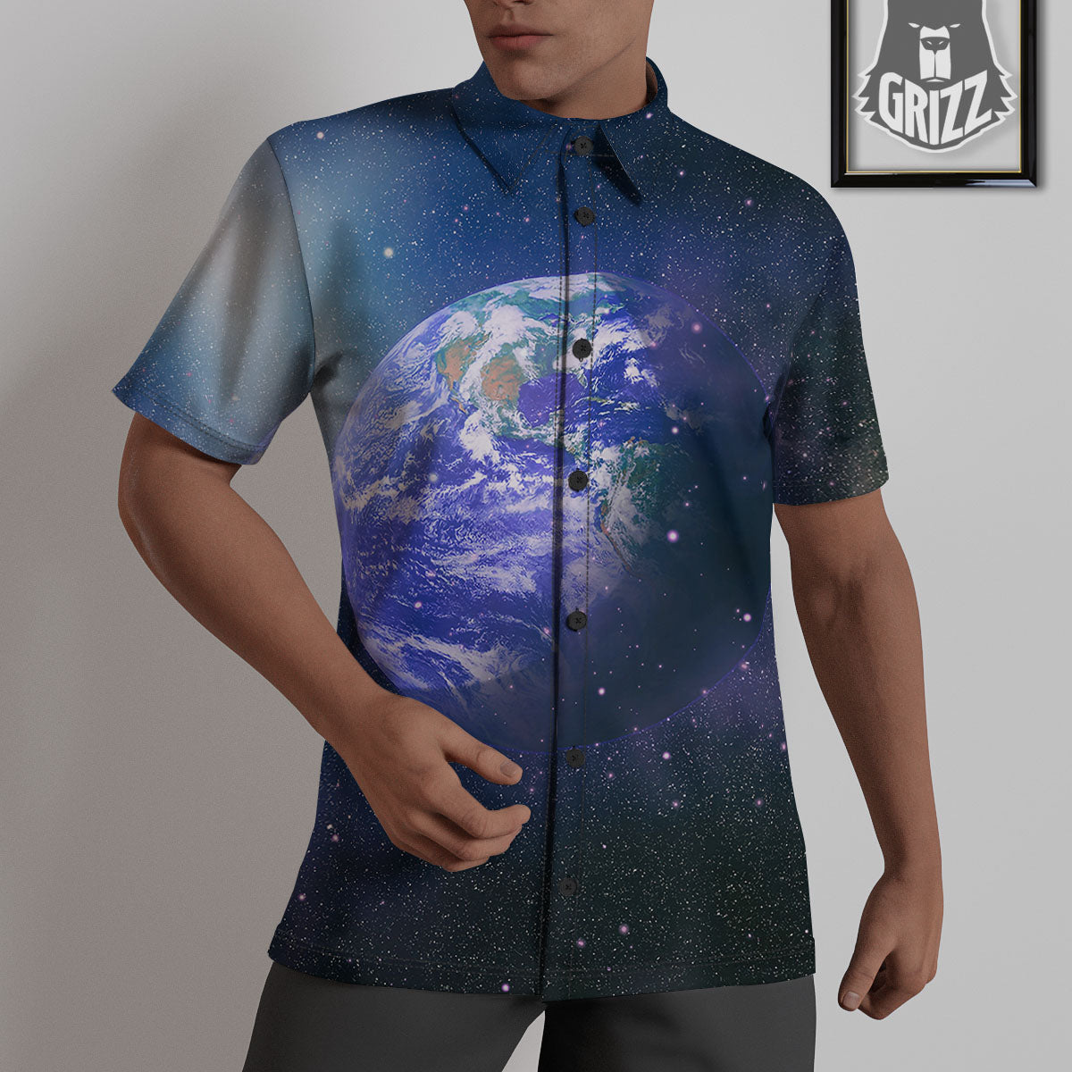 Space And Earth Print Untucked Shirts-grizzshop