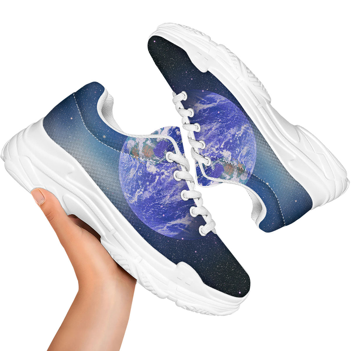 Space And Earth Print White Chunky Shoes-grizzshop