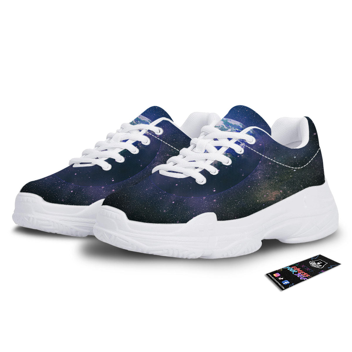 Space And Earth Print White Chunky Shoes-grizzshop