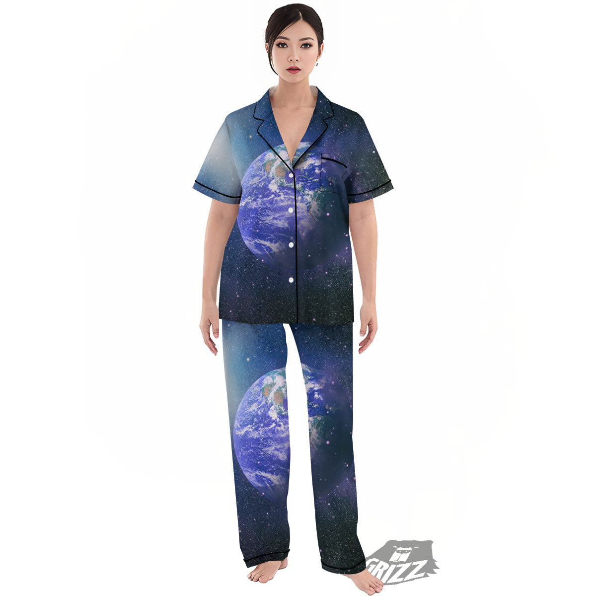 Space And Earth Print Women's Pajamas Set-grizzshop