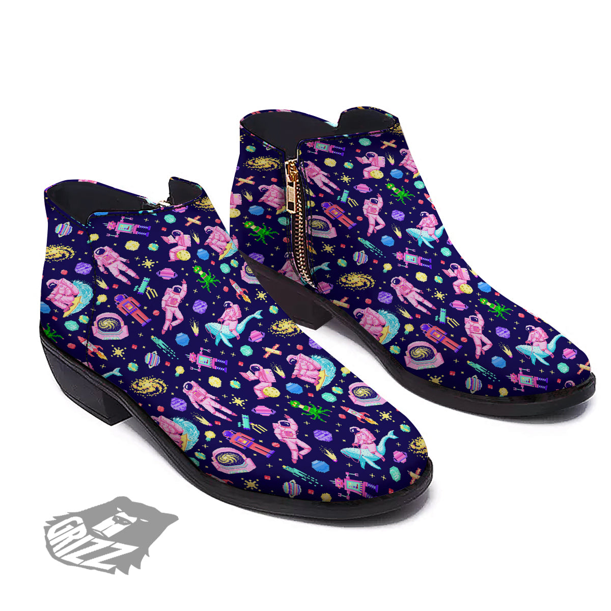 Space Astronaut 8 Bit Print Pattern Ankle Boots-grizzshop