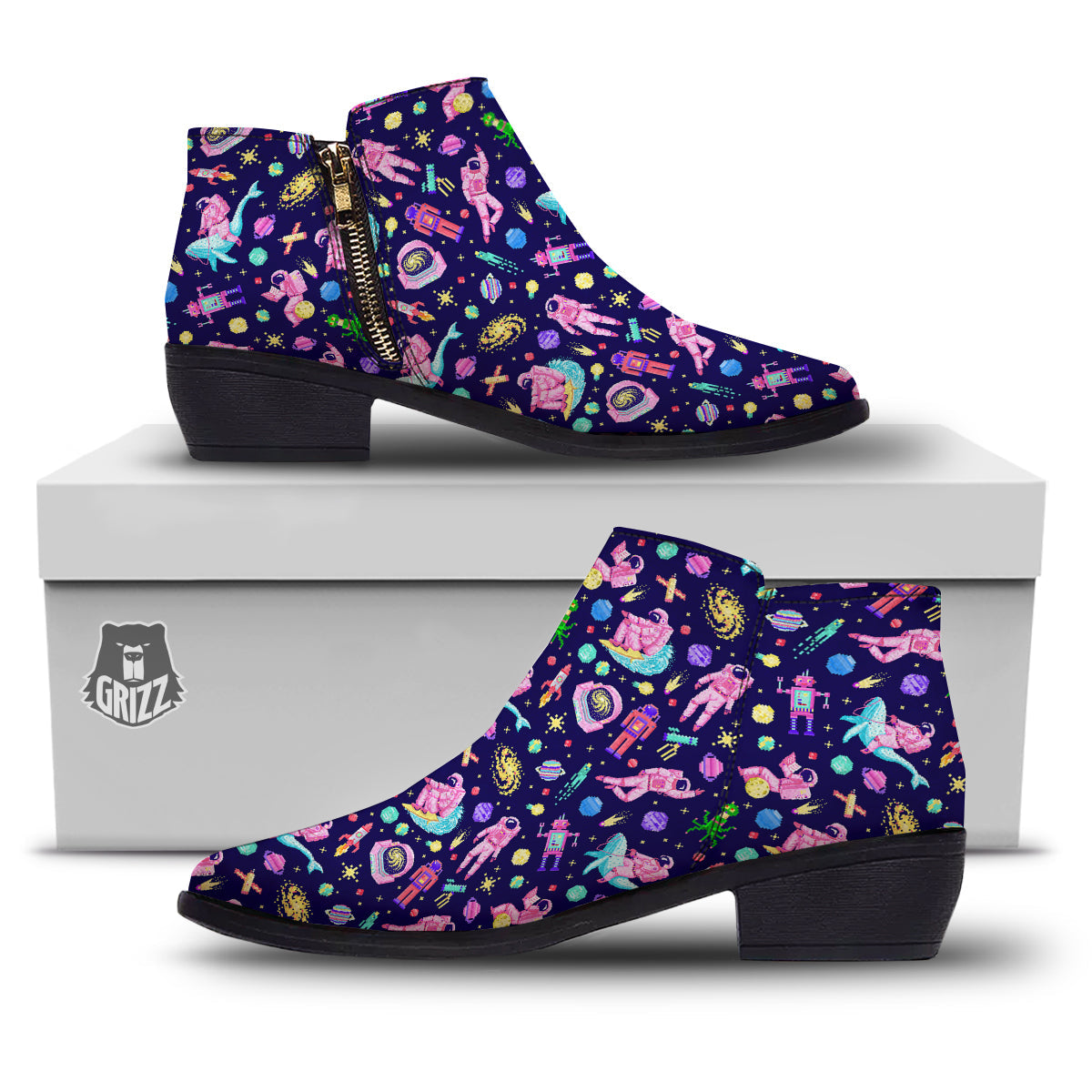 Space Astronaut 8 Bit Print Pattern Ankle Boots-grizzshop