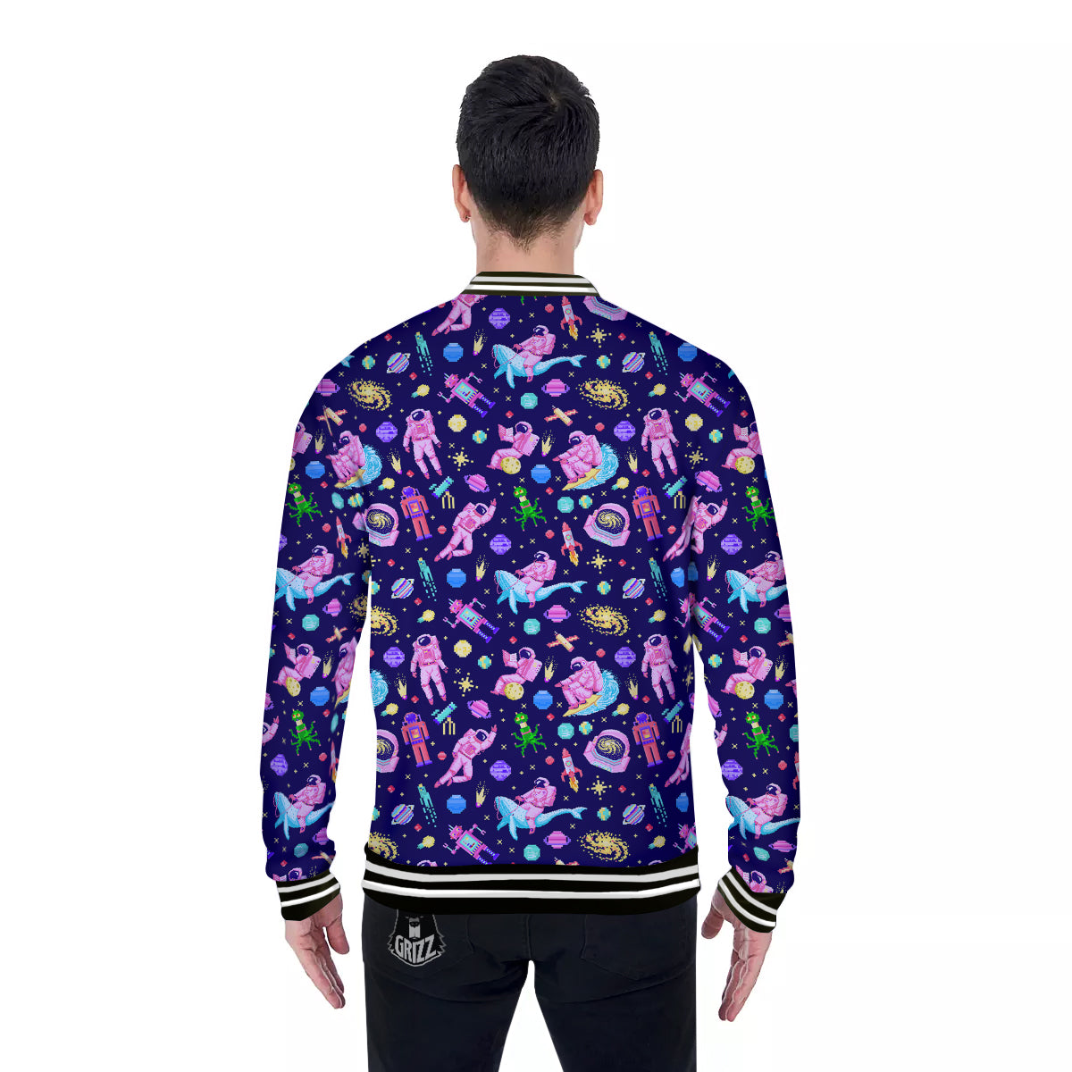 Space Astronaut 8 Bit Print Pattern Baseball Jacket-grizzshop