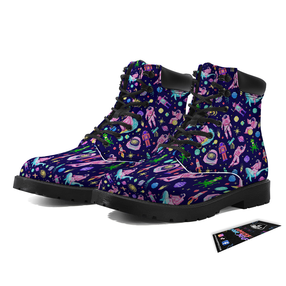 Space Astronaut 8 Bit Print Pattern Boots-grizzshop