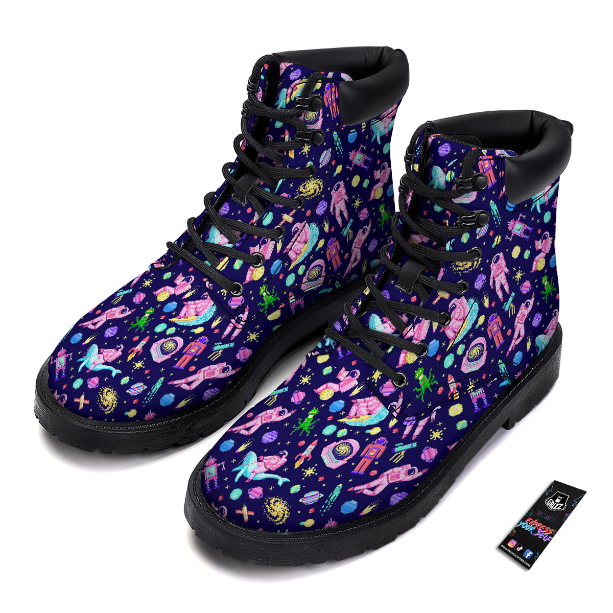 Space Astronaut 8 Bit Print Pattern Boots-grizzshop