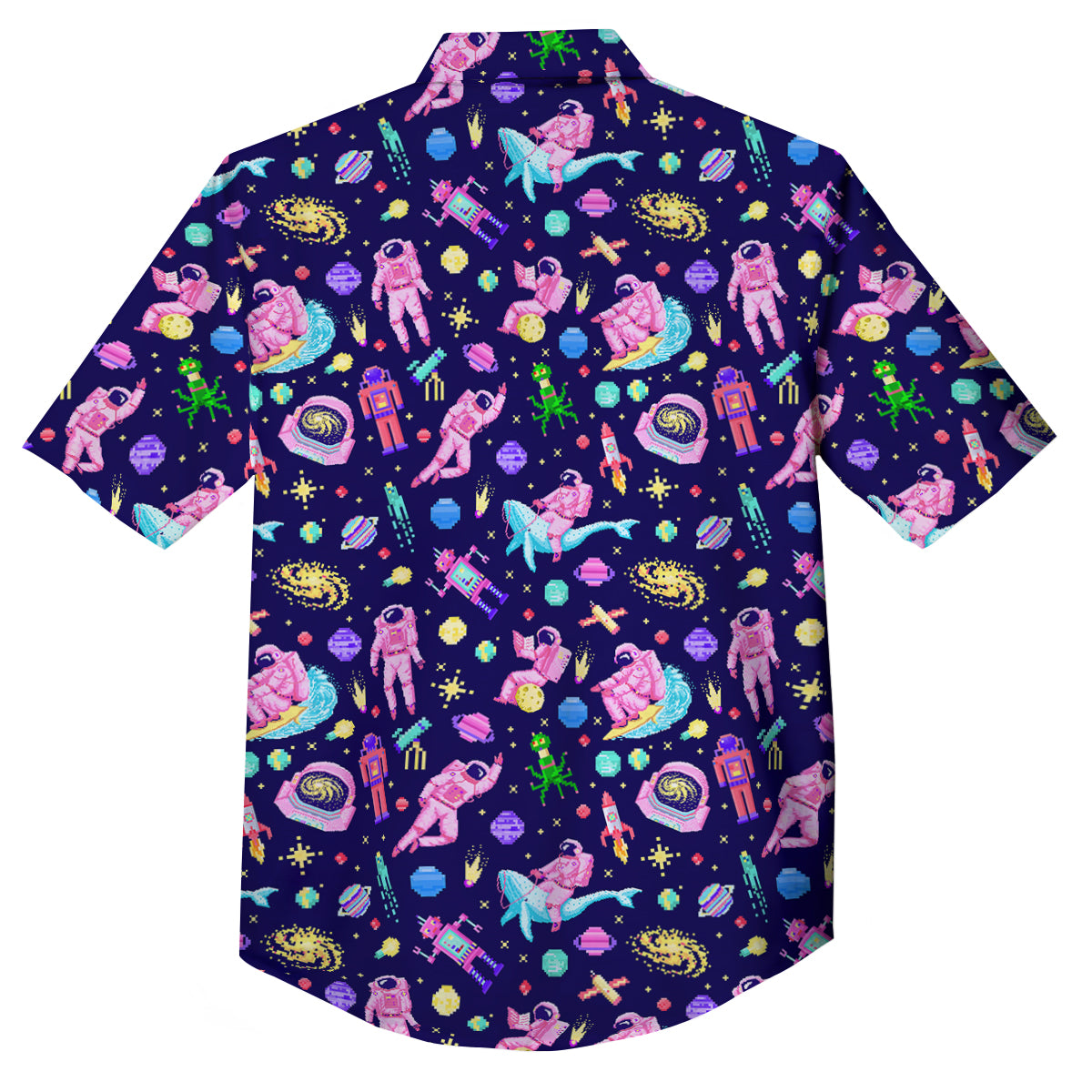Space Astronaut 8 Bit Print Pattern Button Up Shirt-grizzshop