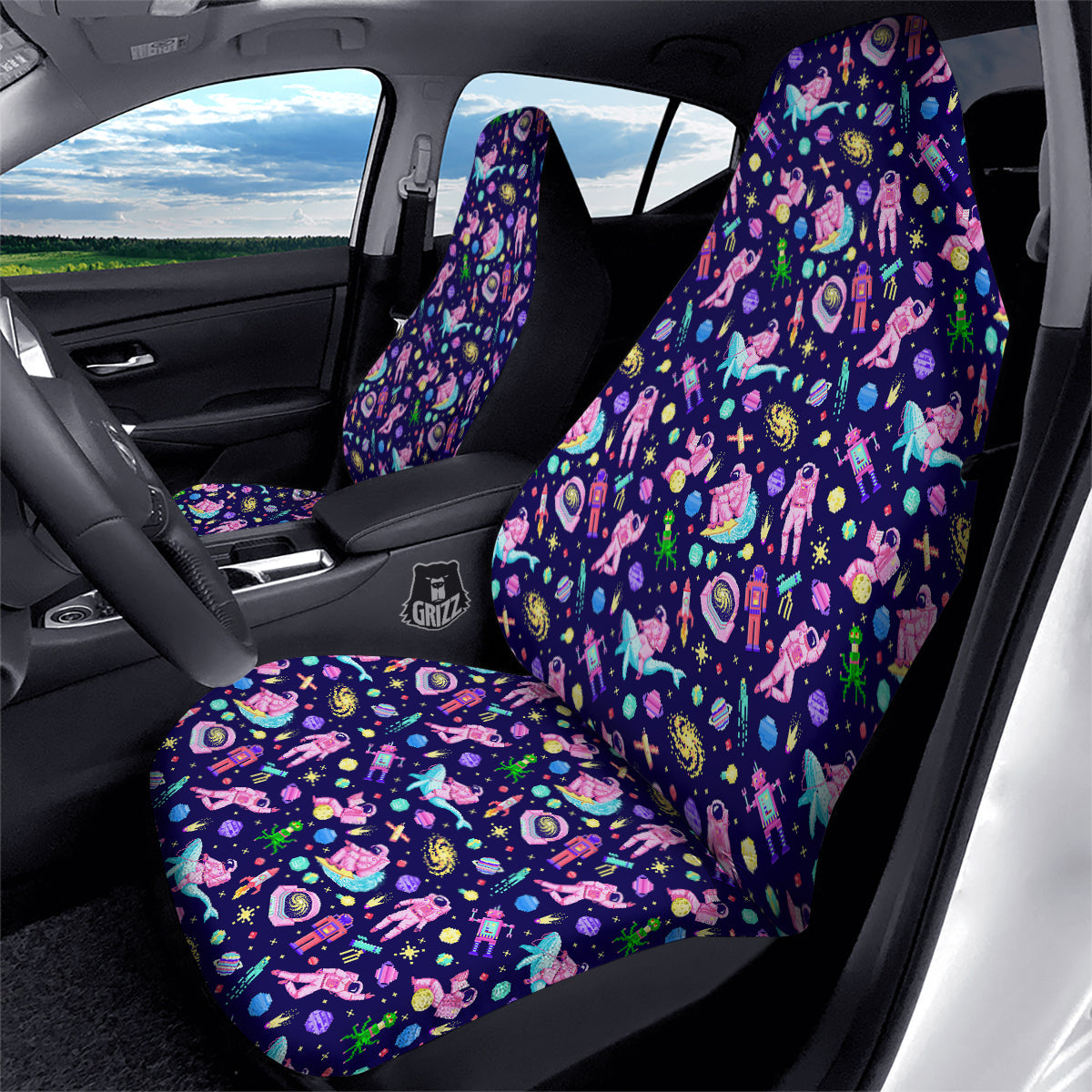 Space Astronaut 8 Bit Print Pattern Car Seat Covers-grizzshop