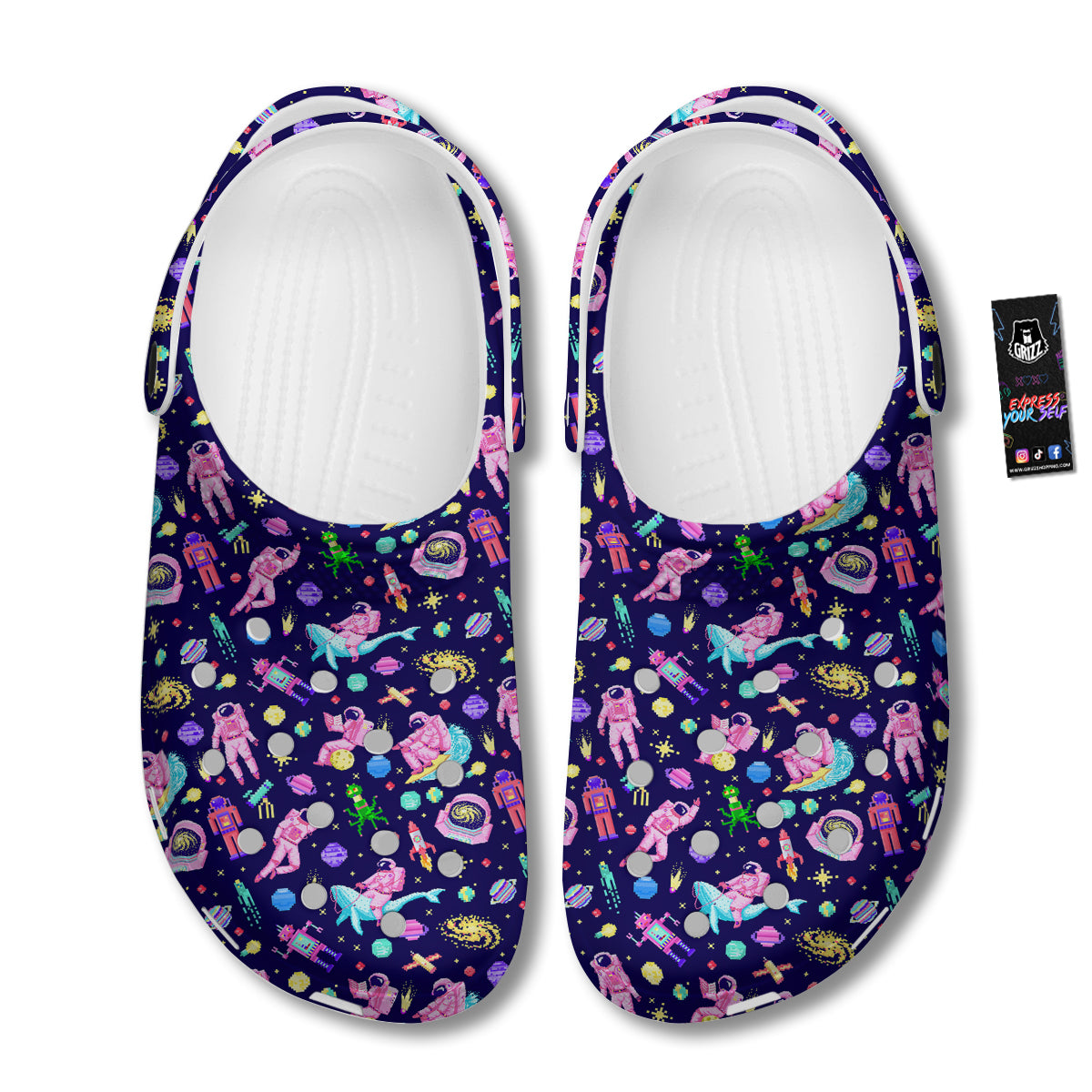 Space Astronaut 8 Bit Print Pattern Clog-grizzshop
