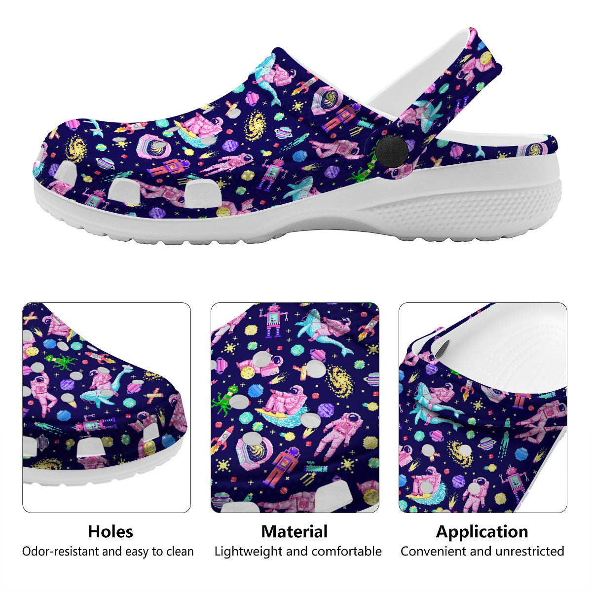 Space Astronaut 8 Bit Print Pattern Clog-grizzshop