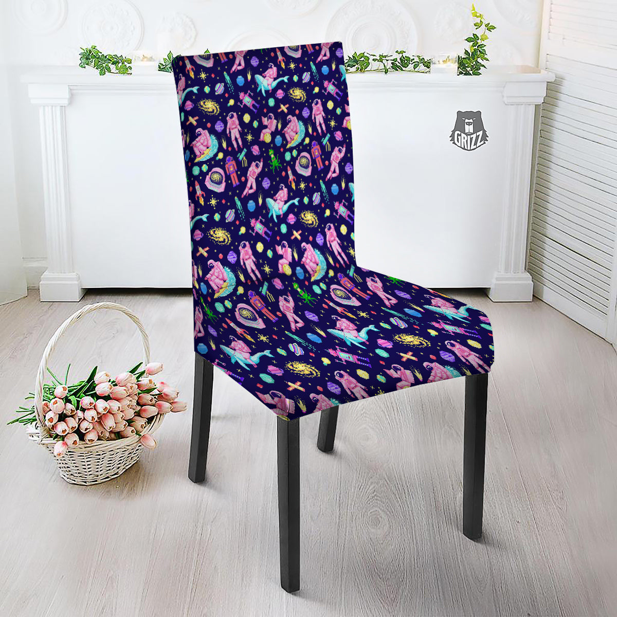 Space Astronaut 8 Bit Print Pattern Dining Chair Slipcover-grizzshop