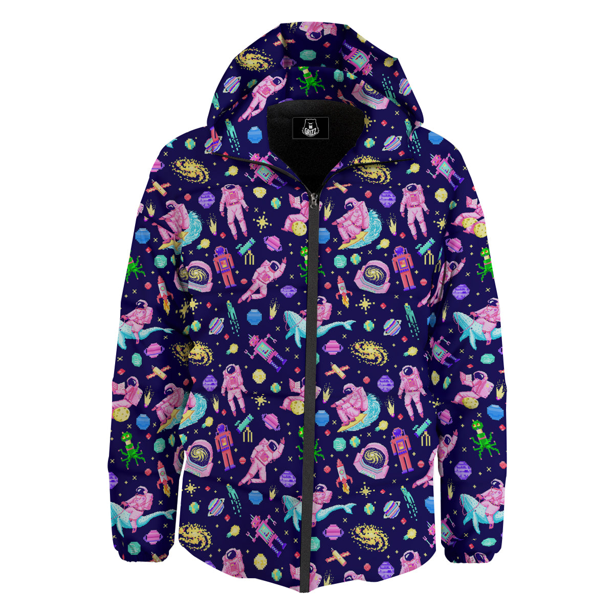 Space Astronaut 8 Bit Print Pattern Down Jacket-grizzshop