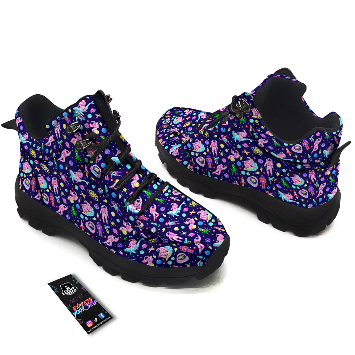 Space Astronaut 8 Bit Print Pattern Hiking Shoes-grizzshop