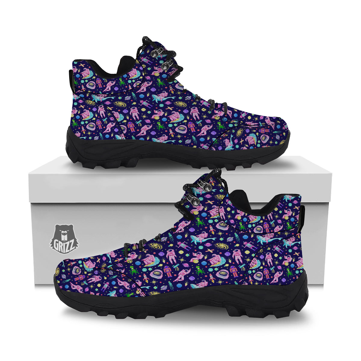Space Astronaut 8 Bit Print Pattern Hiking Shoes-grizzshop